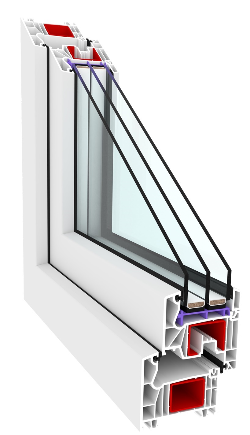 Moderntherm przekrój okna trzyszybowego białego